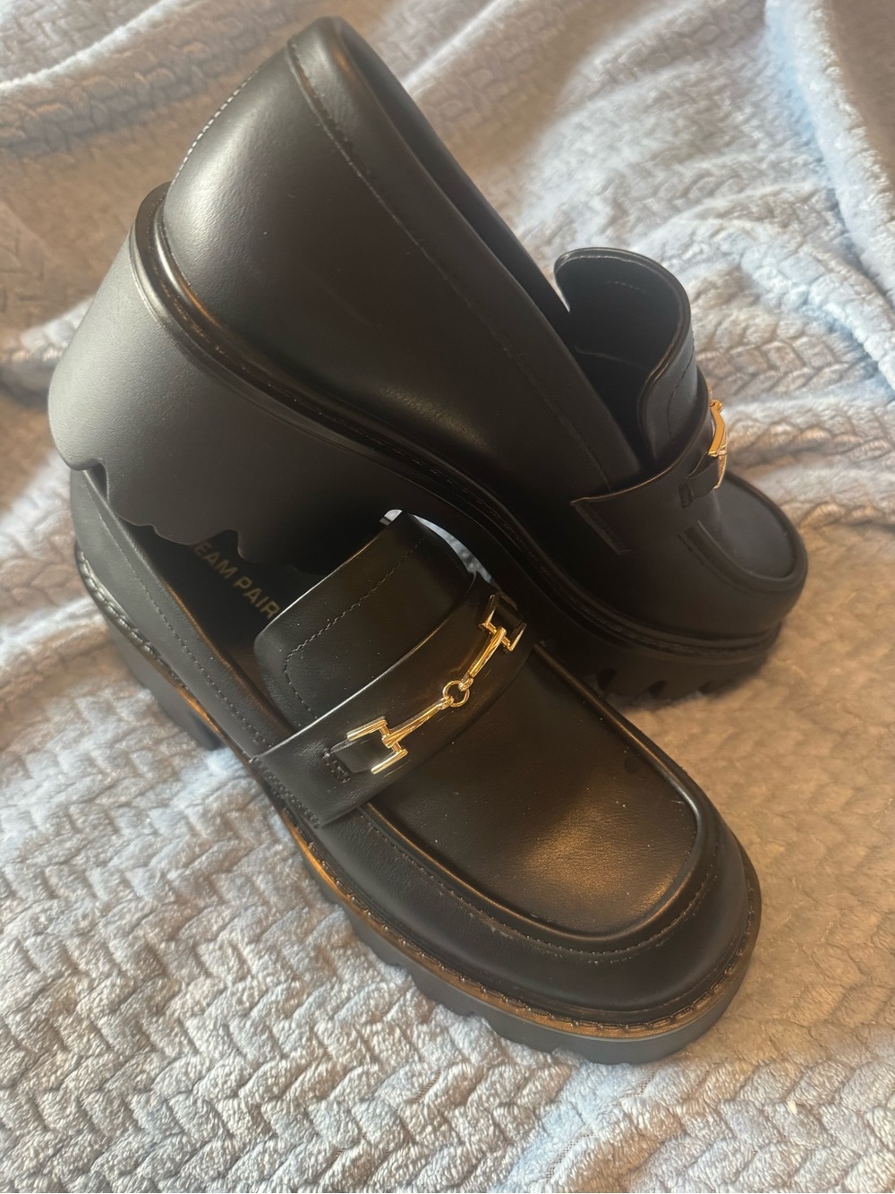 Loafers Black Chunky Lug Sole 8.5 Vegan Leather Horsebit Platform Loafers